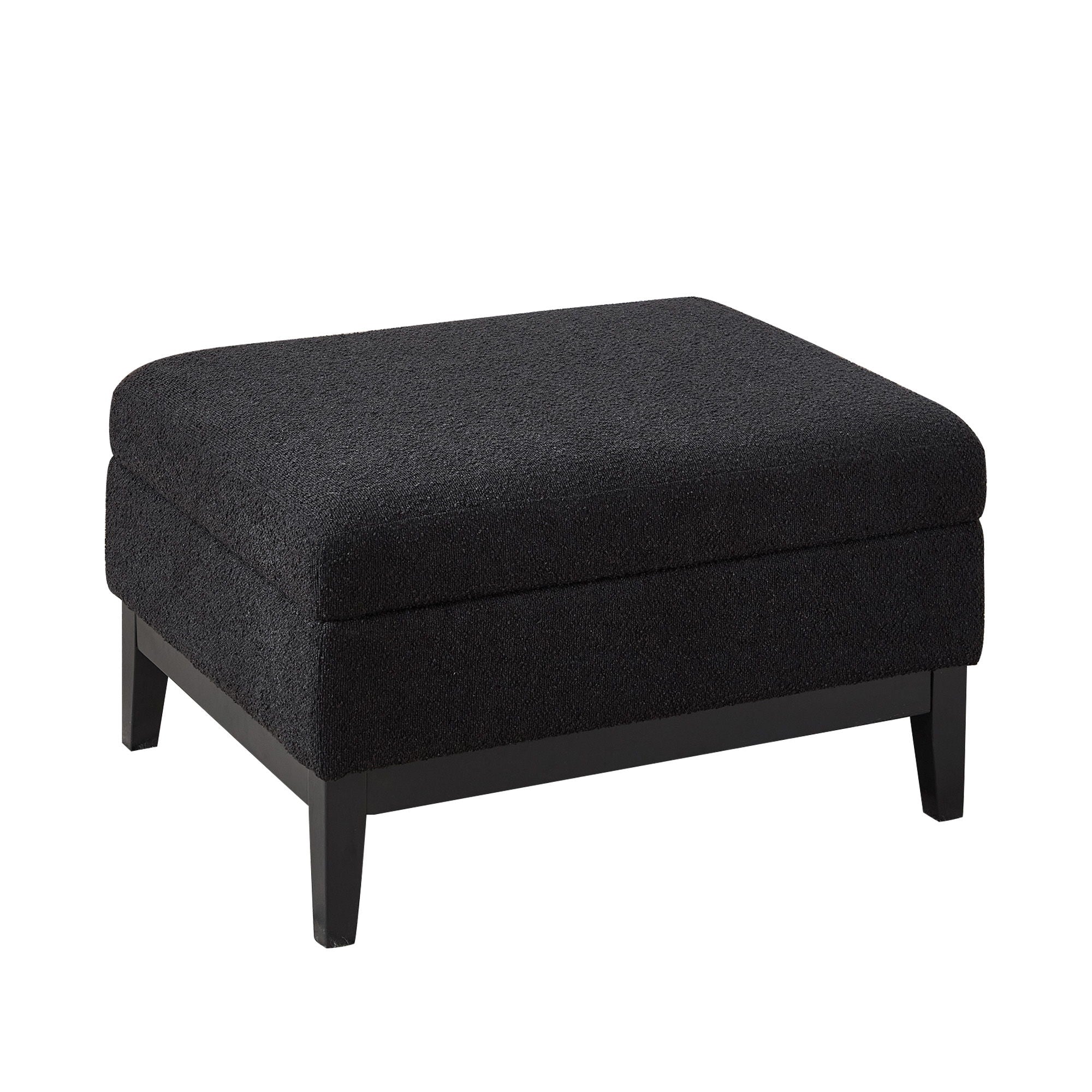 Upholstered Wood Base Storage Ottoman With Reversible Lid Coffee Table, Foot Stool Square Footrest With Rubberwood Legs For Living Room Bedroom Entryway And Office - Black