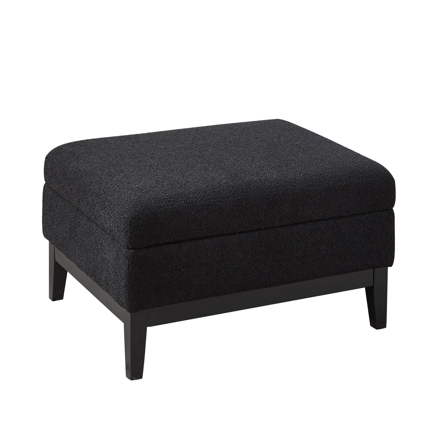 Upholstered Wood Base Storage Ottoman With Reversible Lid Coffee Table, Foot Stool Square Footrest With Rubberwood Legs For Living Room Bedroom Entryway And Office - Black