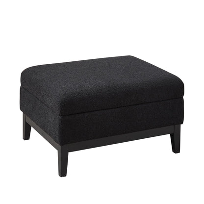 Upholstered Wood Base Storage Ottoman With Reversible Lid Coffee Table, Foot Stool Square Footrest With Rubberwood Legs For Living Room Bedroom Entryway And Office - Black