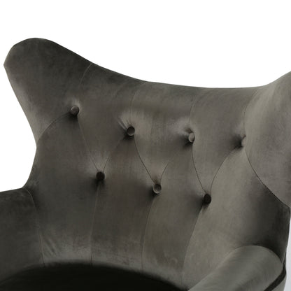 Modern Velvet Arm Chair With Tufted Wingback Design - Gray