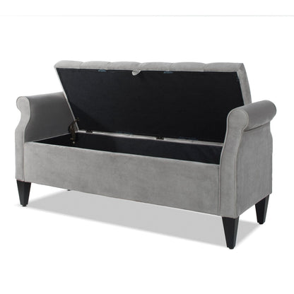 Jacqueline - Tufted Roll Arm Storage Bench - Opal Gray