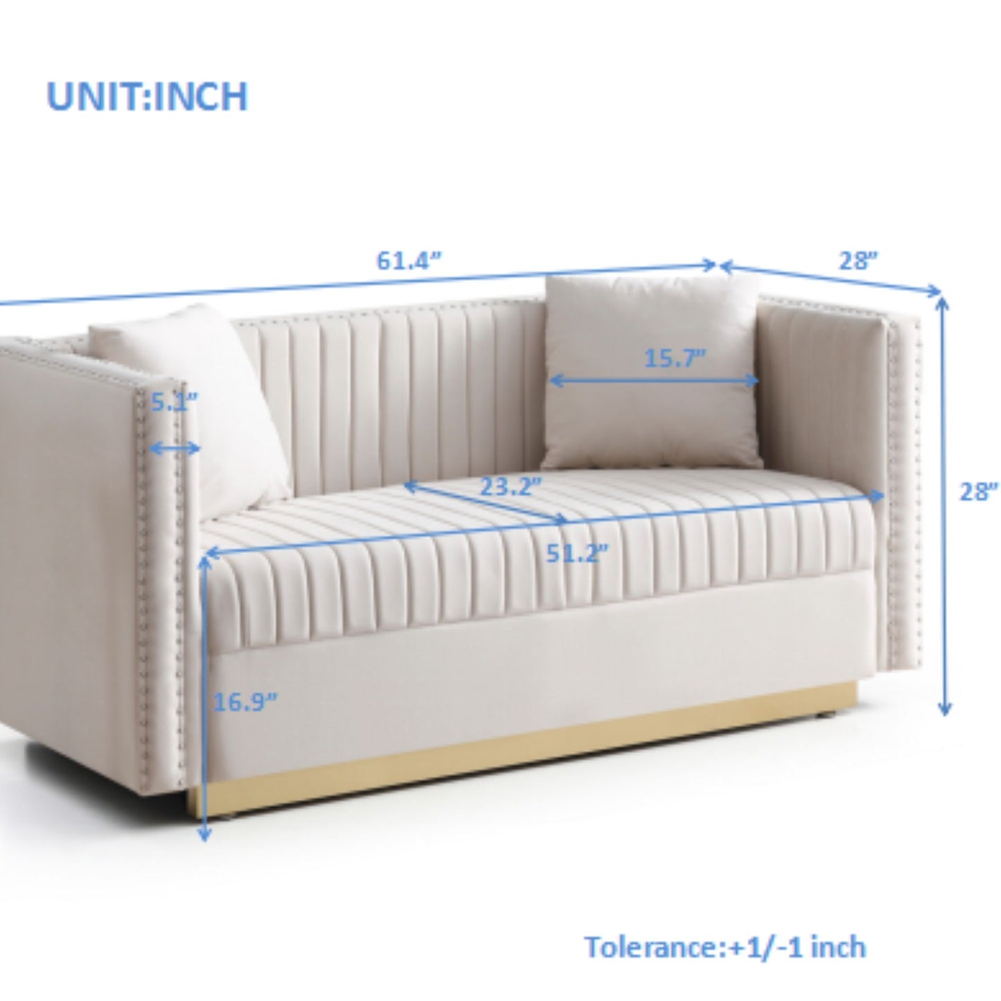 Contemporary Vertical Channel Tufted Sofa Loveseat Modern Upholstered Couch For Living Room With 2 Pillows - Beige
