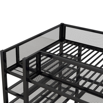 Full Size Loft Bed With 4 Tier Shelves And Storage - Black