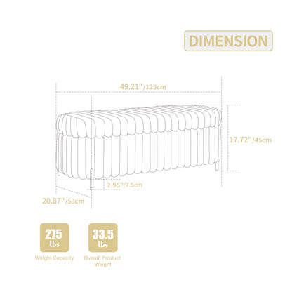 Faux Fur Flip Top Storage Bench With Metal Legs, Wide, Bed End Stool Foot Rest - Beige