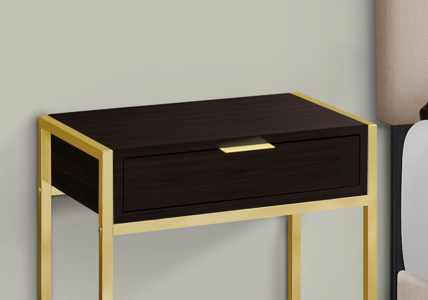 Accent Side Table, Storage Drawer, Contemporary & Modern - Brown / Gold