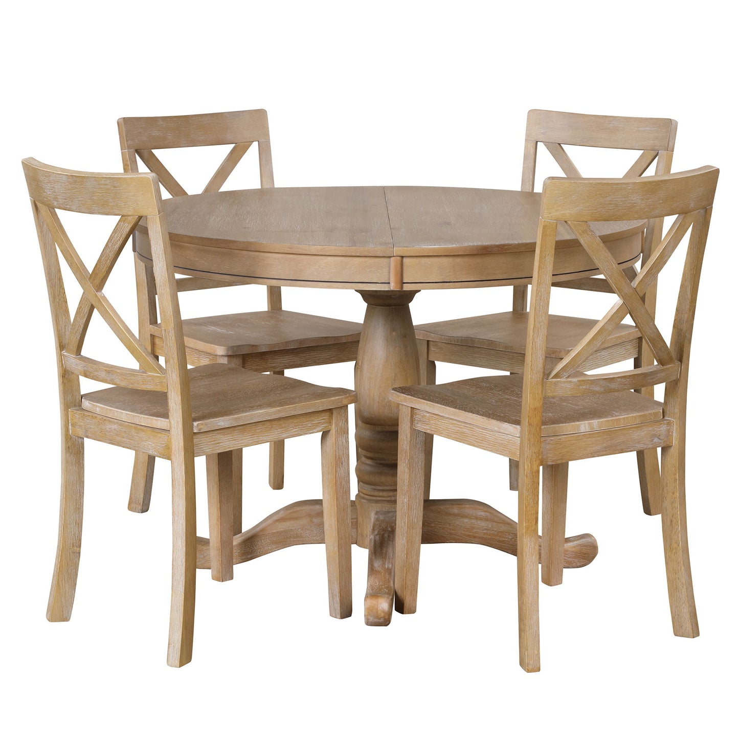 Modern Dining Table Set For 4, Round Table And 4 Kitchen Room Chairs, 5 Piece Kitchen Table Set For Dining Room, Dinette, Breakfast Nook - Natural Wood Wash