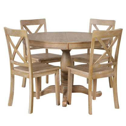 Modern Dining Table Set For 4, Round Table And 4 Kitchen Room Chairs, 5 Piece Kitchen Table Set For Dining Room, Dinette, Breakfast Nook - Natural Wood Wash