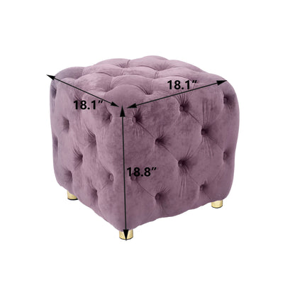 Modern Velvet Upholstered Ottoman, Exquisite Small End Table, Soft Foot Stool, Dressing Makeup Chair, Comfortable Seat For Living Room, Bedroom, Entrance - Purple