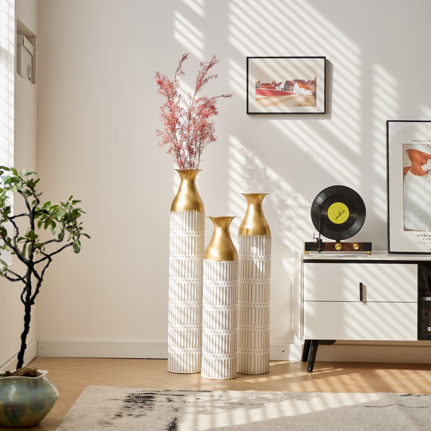 Floor Metal Vases Decorated White Metal Vases (Set of 3) Gorgeous Home Decoration Large Glazed Metal Vases - White