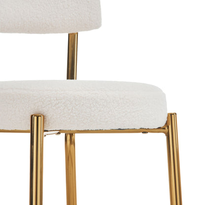 Modern Teddy Fabric Upholstered Bar Stools (Set of 4) - White / Gold