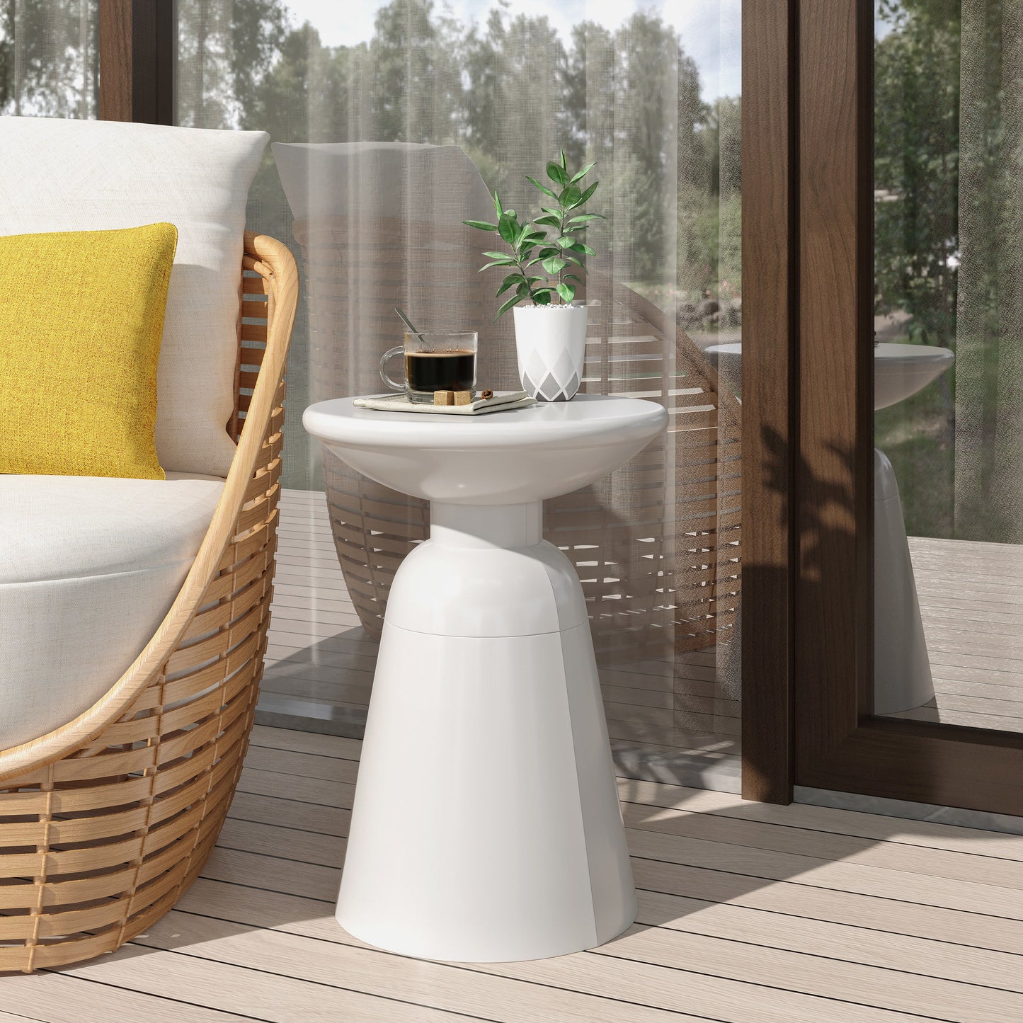 Outdoor, Metal End Table Large - White