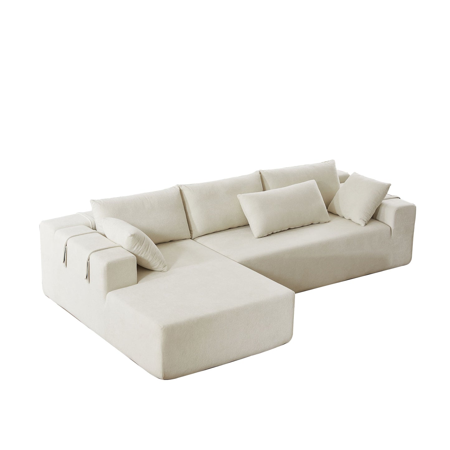 Modern Chenille Upholstered Sectional Sofa Couch Set, Modular L Shaped Sectional Living Room Sofa Set With 6 Pillows, Free Combination - Beige