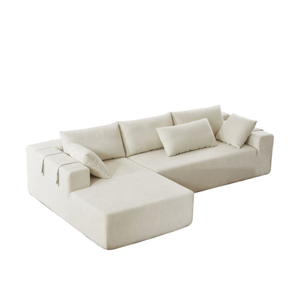 Modern Chenille Upholstered Sectional Sofa Couch Set, Modular L Shaped Sectional Living Room Sofa Set With 6 Pillows, Free Combination - Beige