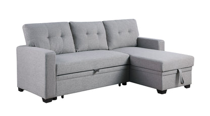 Upholstered Pull Out Sectional Sofa With Chaise - Light Gray