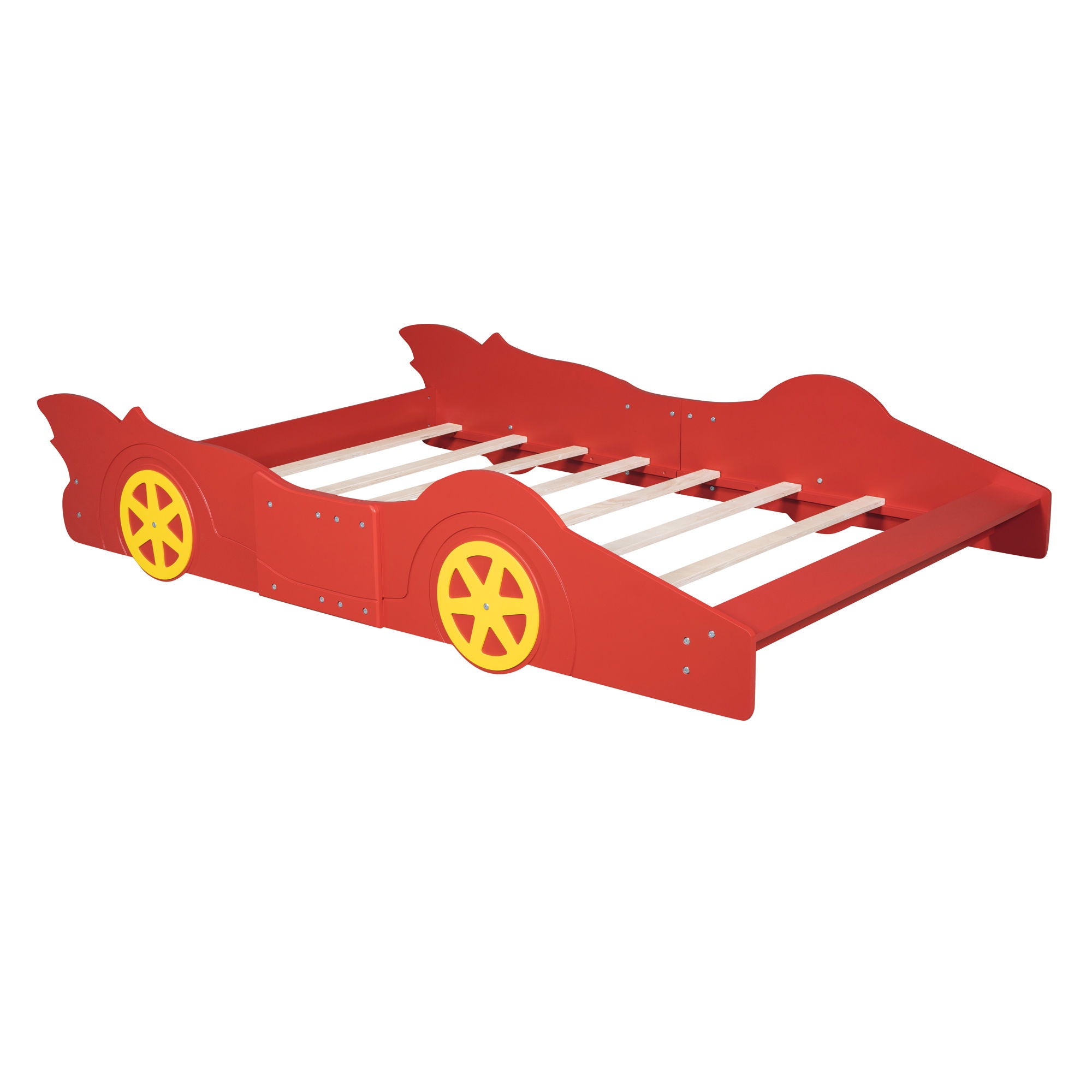 Full Size Race Car Shaped Platform Bed & Wheels - Red