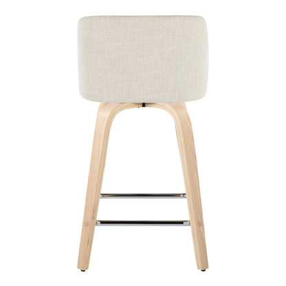 Toriano - Contemporary Fixed Height Counter Stool Swivel With Square Footrest (Set of 2) - Natural / Cream
