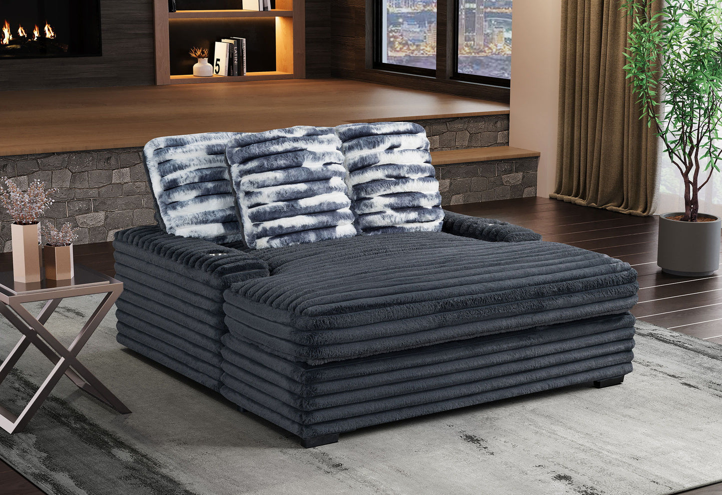 Shine - Lounger Sofa With USB - Gray