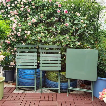 3 Piece Patio Bistro Set Of Foldable Squaretable And Chairs - Dark Green