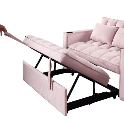 Multi Functional Sofa Bed With Cup Holder And USB Port For Living Room Or Apartments - Pink