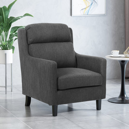 Contemporary Club Chair With Upholstered Fabric And Rubberwood Legs - Charcoal