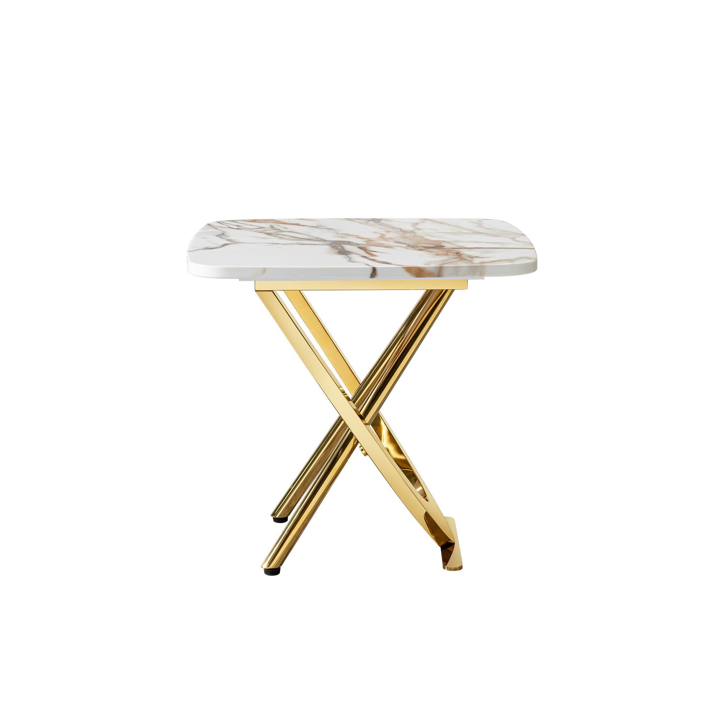 Contemporary Marble Pattern Top Side End Table With Stainless Steel Base, Square Shape - Gold
