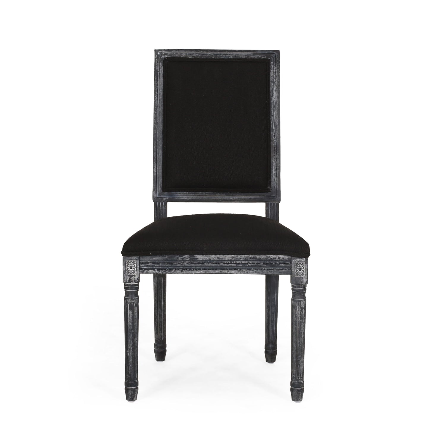 French Country Style Dining Chair Set With Upholstered Seating And Fluted Legs - Black