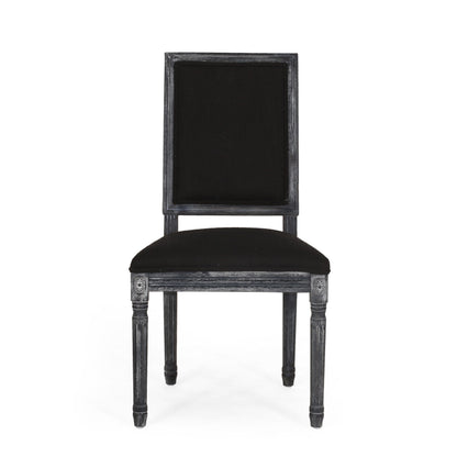 French Country Style Dining Chair Set With Upholstered Seating And Fluted Legs - Black