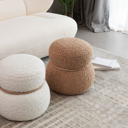 Snowman Stool With Lamb Wool Cushion And Solid Wood Frame - Light Camel