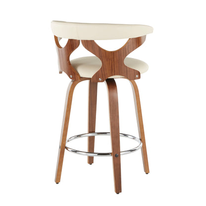 Gardenia - Mid-Century Modern Counter Stool (Set of 2) - Walnut / Cream