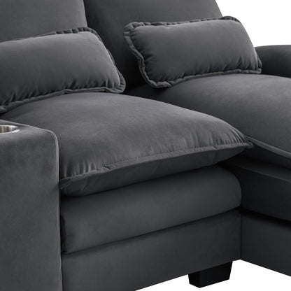 Modern U Shaped Sofa With Console, Cupholders And USB Ports, 6 Seat Upholstered Symmetrical Indoor Furniture, Sleeper Couch Set With Chaise - Gray