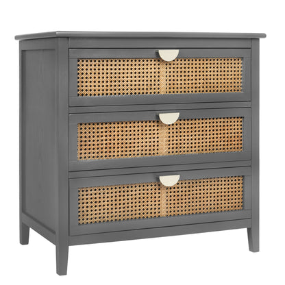 3 Drawer Cabinet Natural Rattan Suitable For Bedroom - Gray