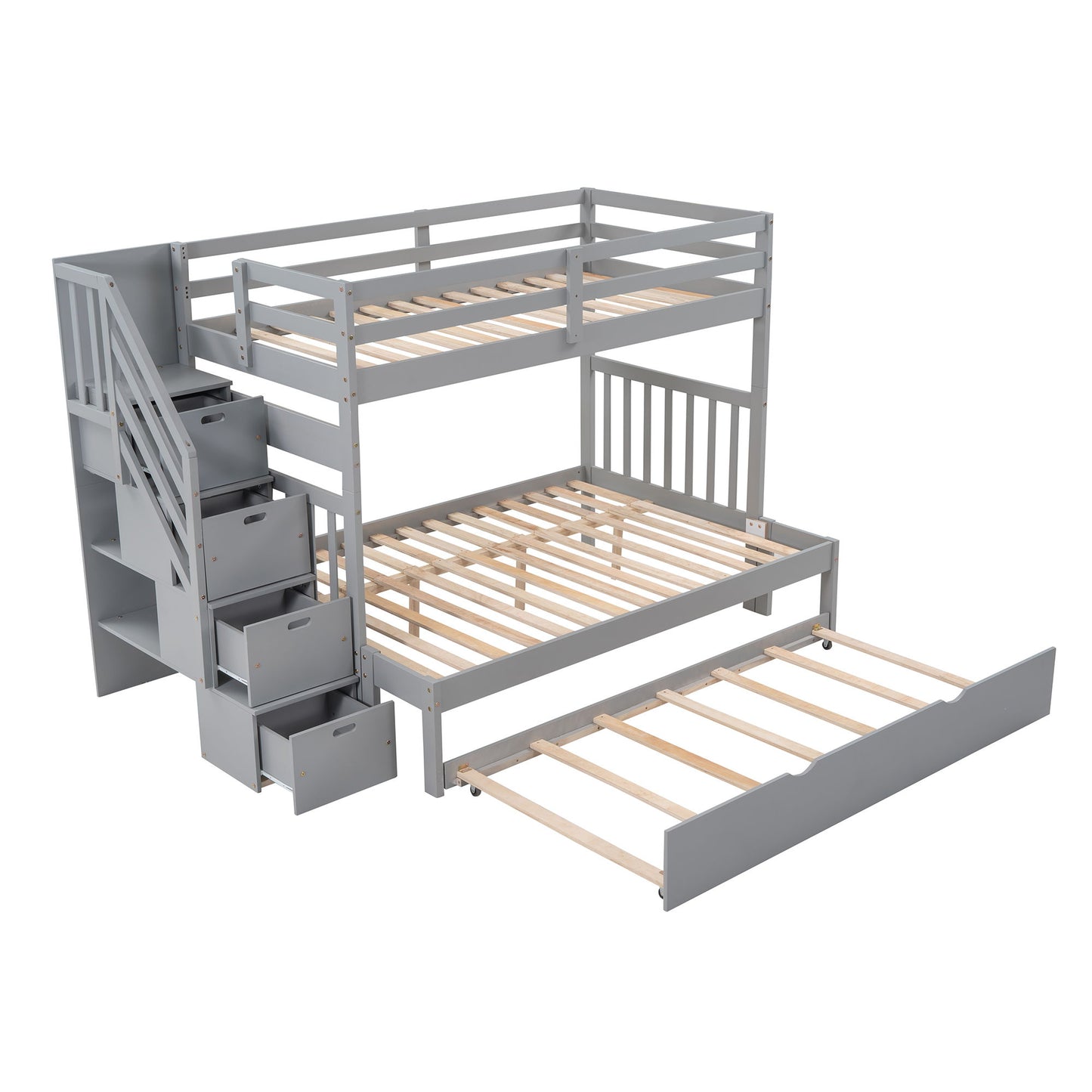 Twin Over Twin / Full Bunk Bed With Twin Size Trundle - Gray