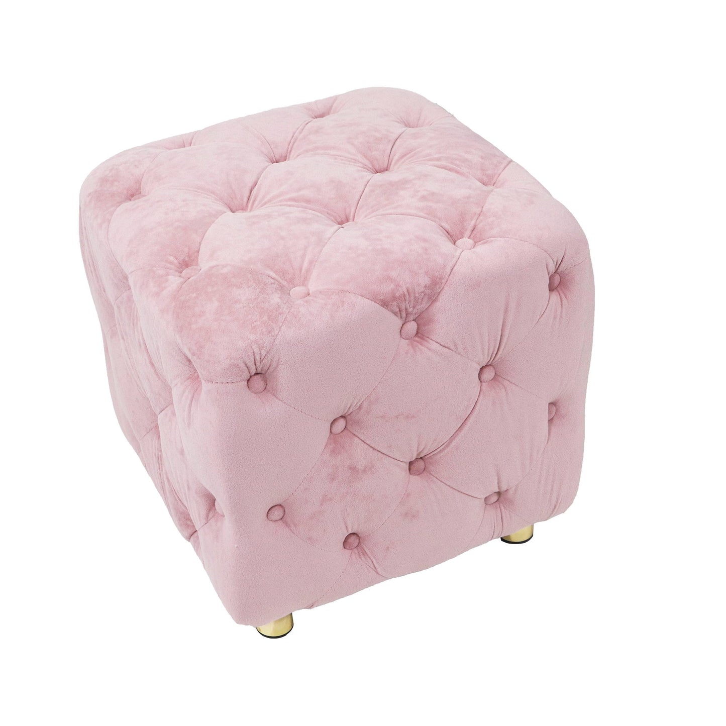 Modern Velvet Upholstered Ottoman, Exquisite Small End Table, Soft Foot Stool, Dressing Makeup Chair, Comfortable Seat For Living Room, Bedroom, Entrance - Pink