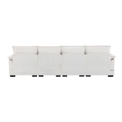 Modern U-Shaped Sectional Sofa With Waist Pillows, 6 Seat Upholstered Symmetrical Sofa Furniture, Sleeper Sofa Couch With Chaise Lounge - White