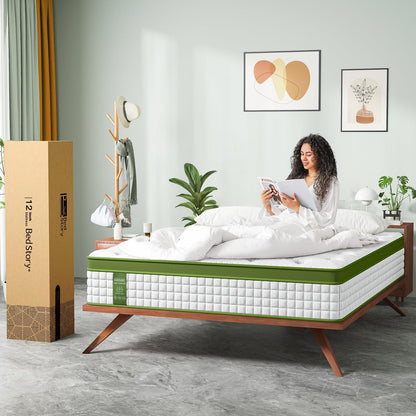 12" Full Size Hybrid Mattress With Gel Memory Foam & Pocket Springs - Green
