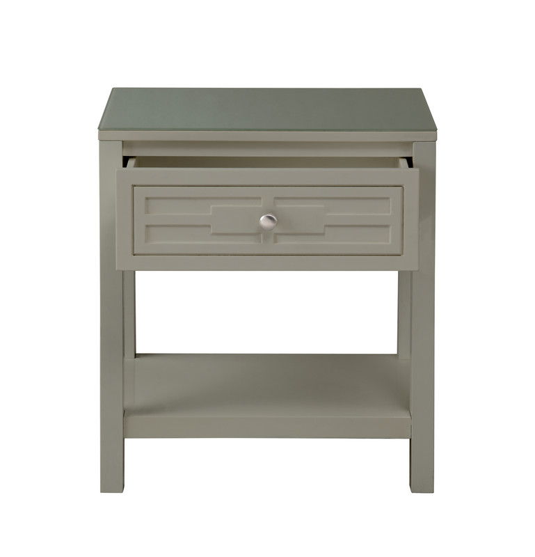 Dylan - Wooden End Side Table Nightstand With Glass Top And Drawer - Taupe