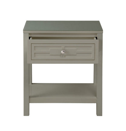 Dylan - Wooden End Side Table Nightstand With Glass Top And Drawer - Taupe
