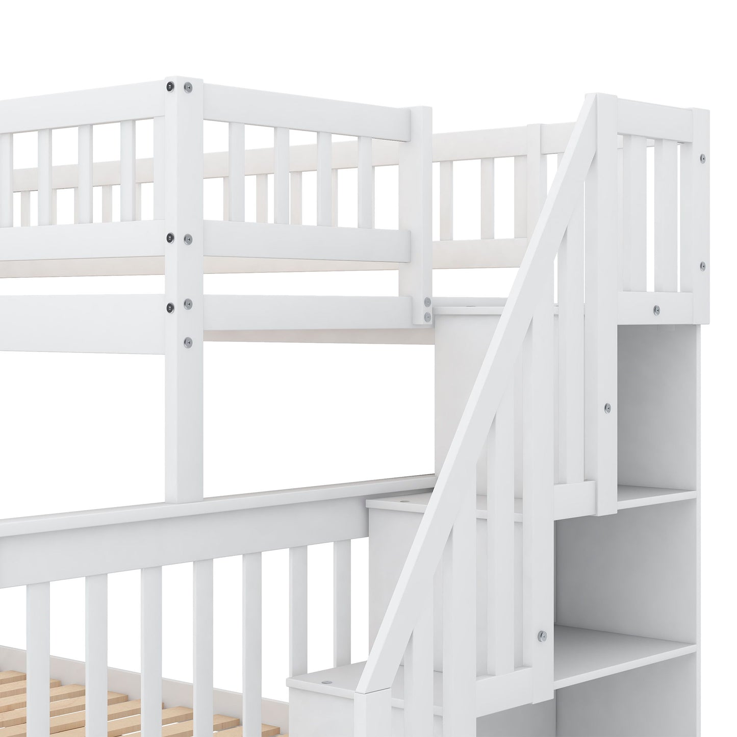Twin Over Full Bunk Bed With Trundle And Staircase - White