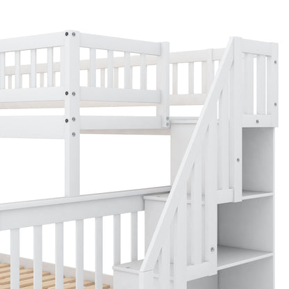 Twin Over Full Bunk Bed With Trundle And Staircase - White