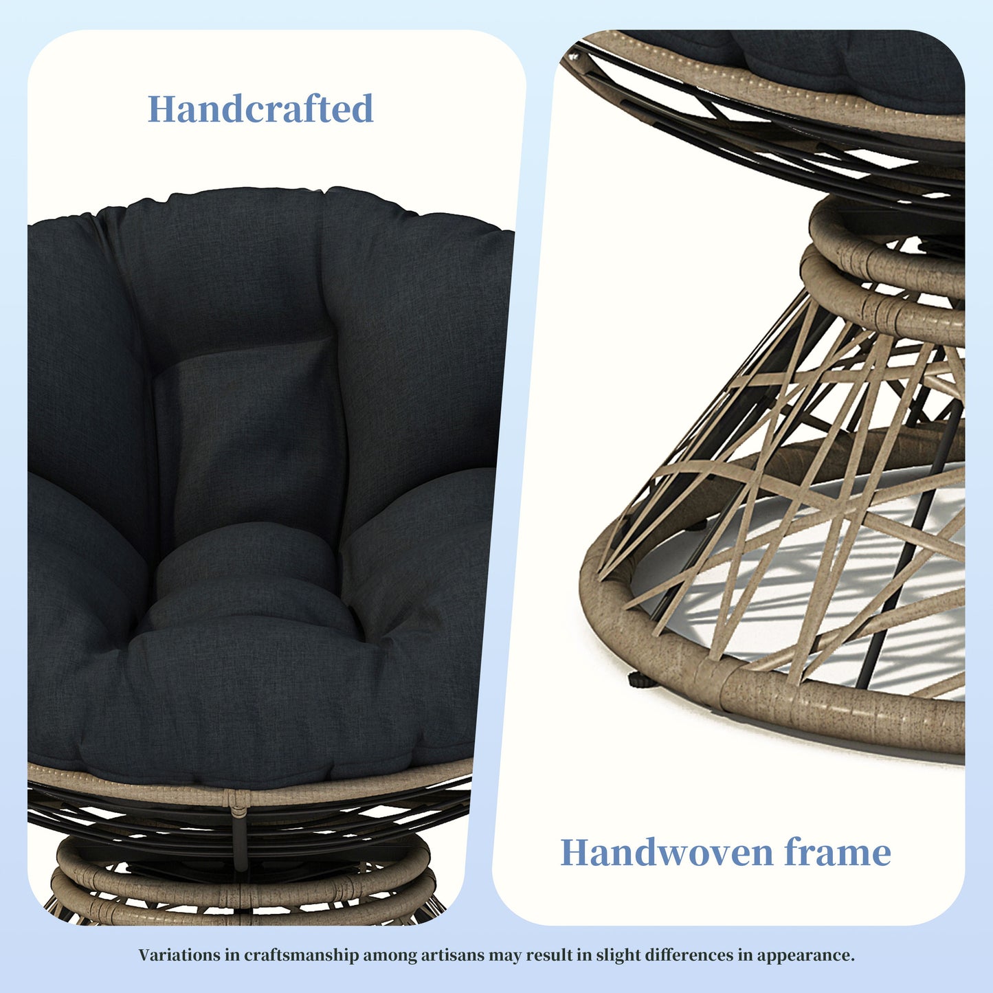 Ergonomic Wicker Chair With Cloud Thick Density Cushion, 3 Proof Cover High Capacity Iron Frame Fluid 360ÔøΩÔøΩÔøΩÔøΩÔøΩÔøΩÔøΩÔøΩÔøΩÔøΩÔøΩÔøΩÔøΩÔøΩÔøΩ Swivel - Black / Brown