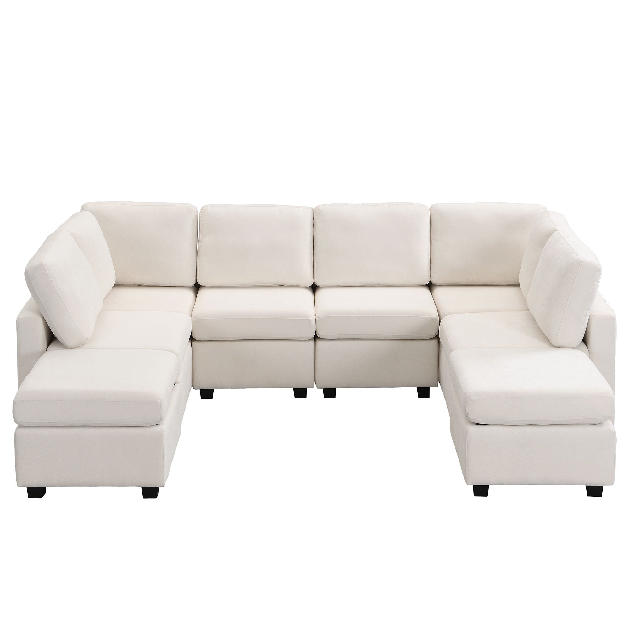 Sectional Sofa Couch Sofa Bed U-Shaped Sofa With Two Movable Ottoman And Three USB Ports For Living Room - Beige