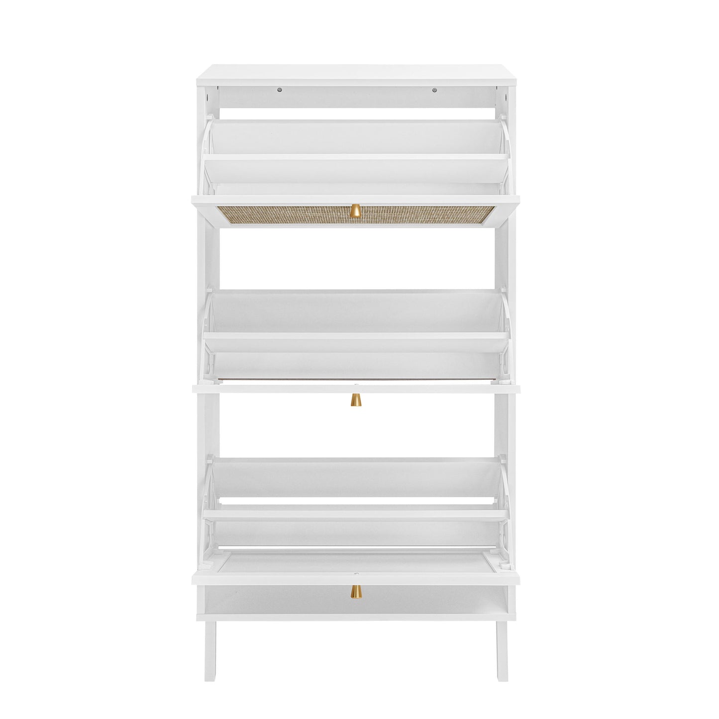 Modern Rattan 3 Door Shoe Rack Cabinet For Entryway Freestanding White Storage Unit In Particle Board - White