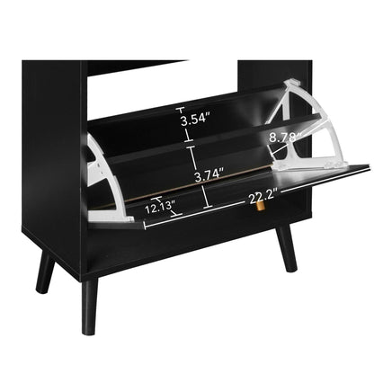 Allen - Rattan 2 Door 1 Drawer Cabinet Shoe Rack For Entrance, Double Layer - Black