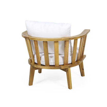 4 Pieces Acacia Wood Patio Furniture Set, Outdoor Furniture With Coffee Table, Patio Conversation Set Deep Seating With Soft Cushion, Porch Chairs For Backyard Porch Balcony - Teak / White