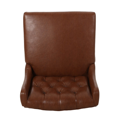 Solstara - Upholstered Leather Dining Barstool With Button Tufted And Wing Back - Light Brown
