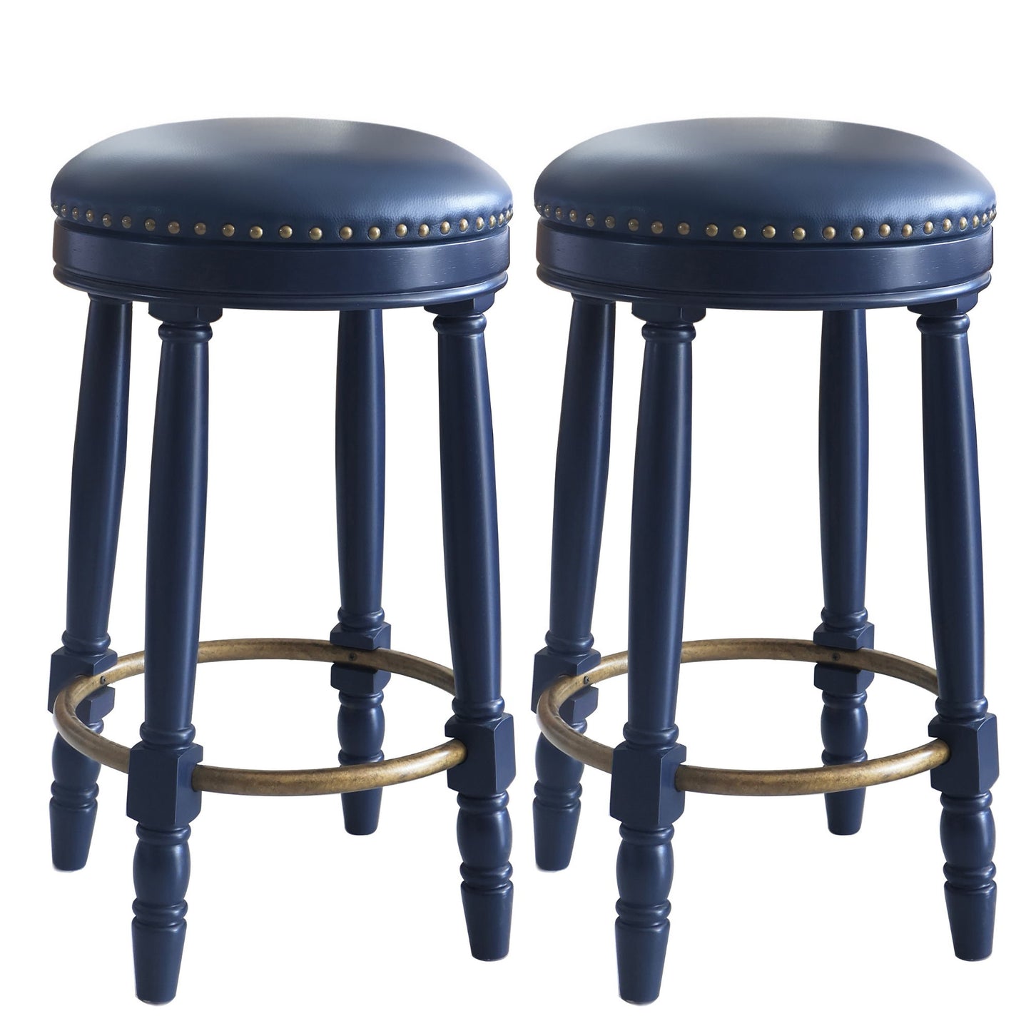 Stylish Accent Counter Height Bar Stools (Set of 2) With 360ÔøΩÔøΩ Swivel And Upholstered Seat - Dark Blue