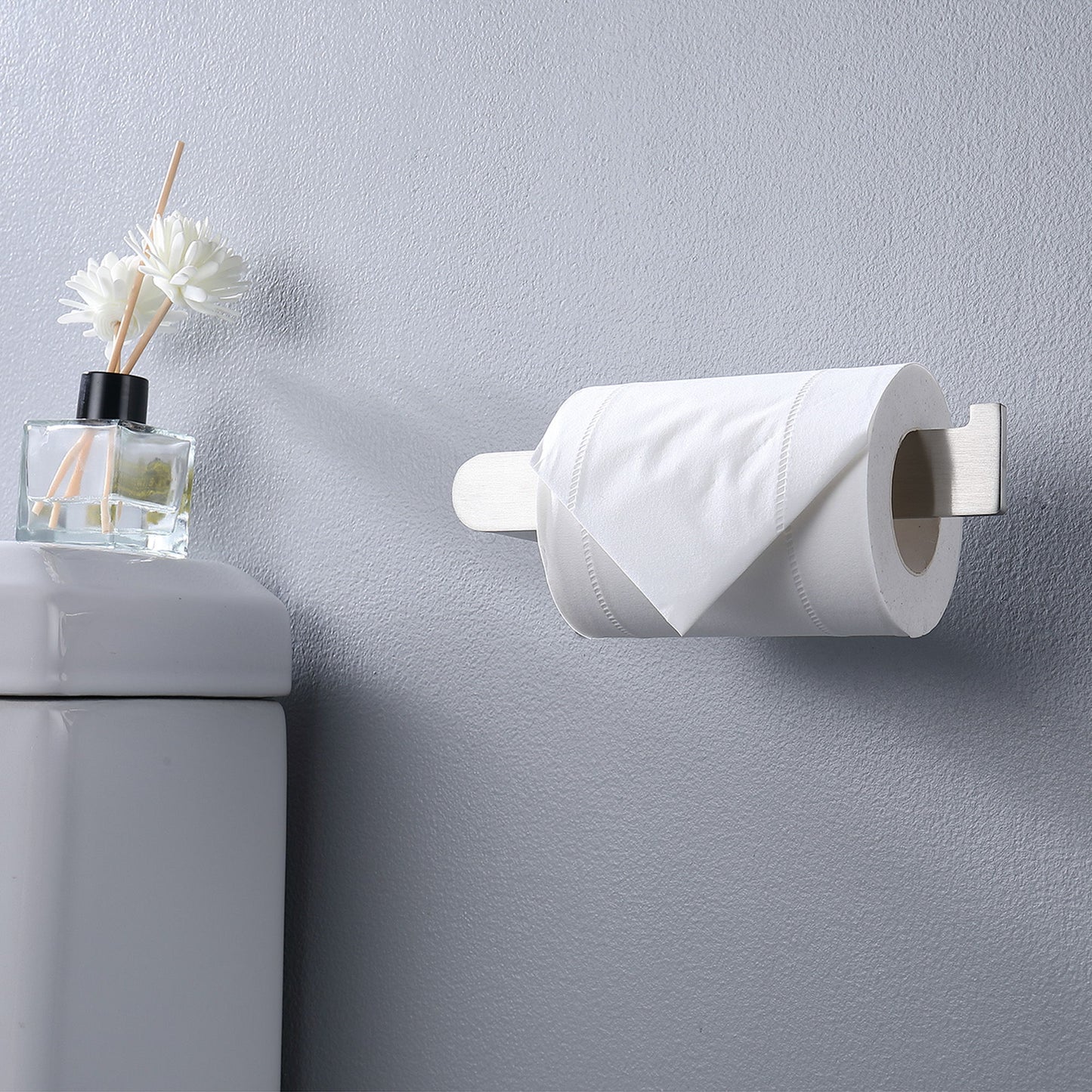 Modern Wall Mounted Bathroom Hardware Set With Robe Hook, Towel Rail, And Tissue Paper Holder - Brushed Nickel