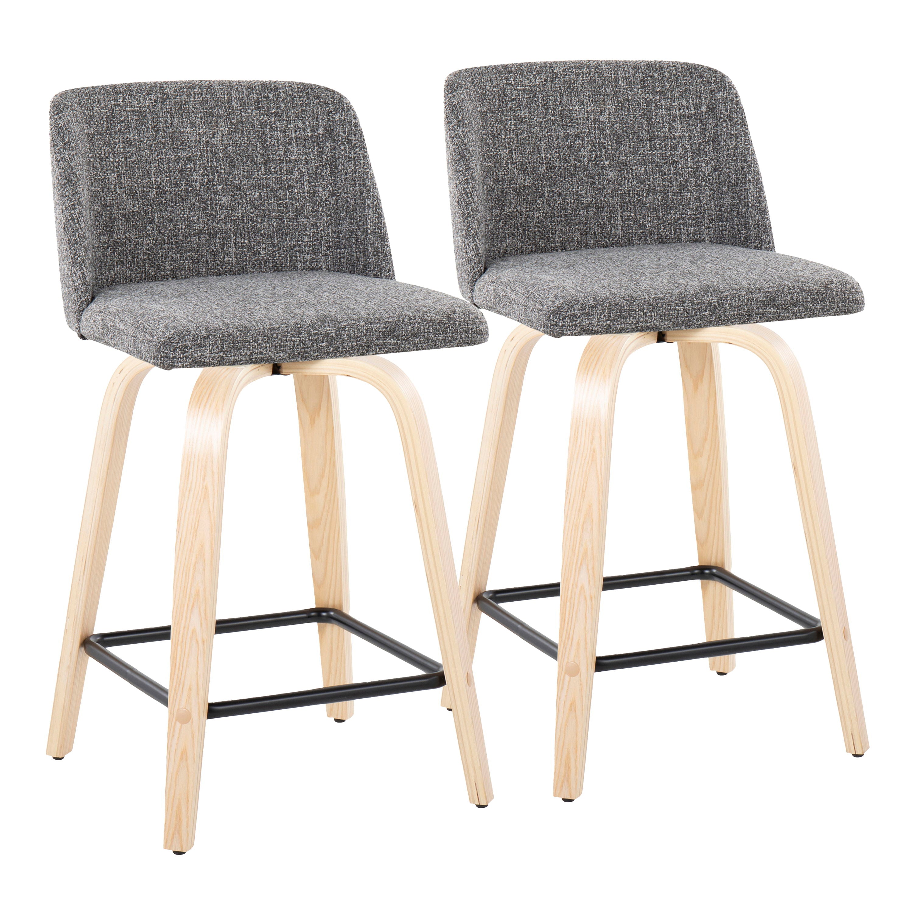 Toriano - Contemporary Fixed Height Counter Stool With Swivel With Square Footrest (Set of 2) - Natural / Gray