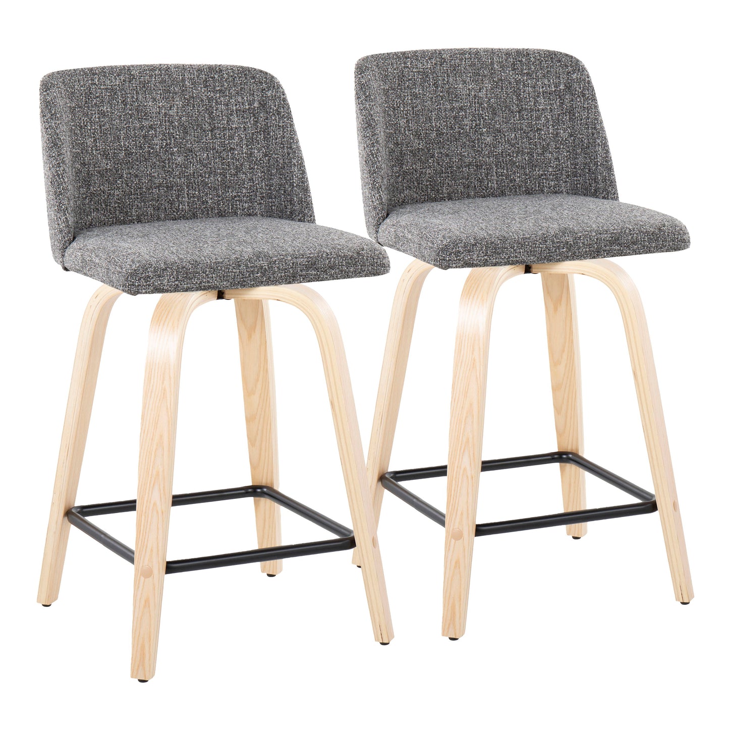 Toriano - Contemporary Fixed Height Counter Stool With Swivel With Square Footrest (Set of 2) - Natural / Gray