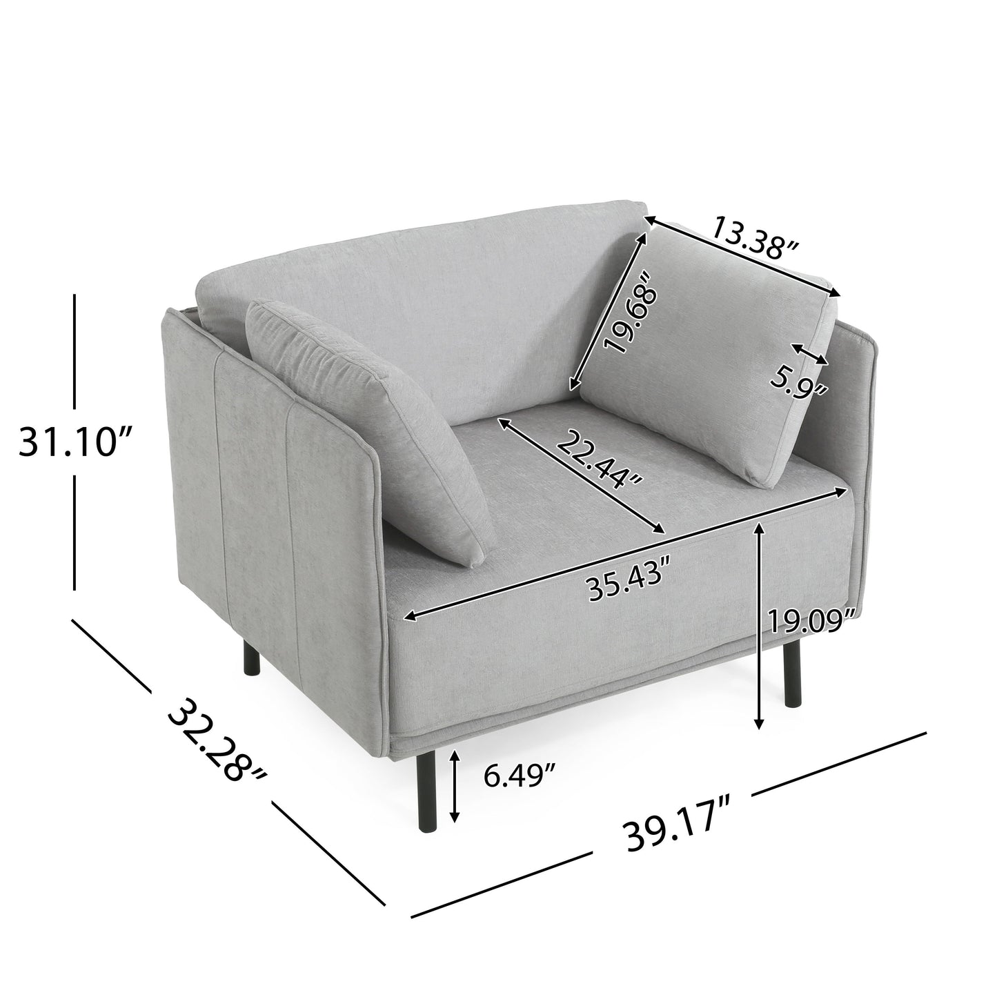 Vintage Lounge Chair With Polyester Upholstery, Solid Wood Frame & Steel Legs - Gray